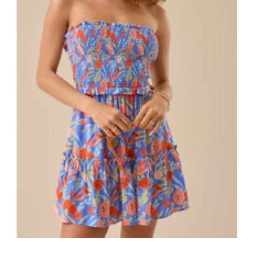Altar’d State Lyvia Strapless Blue Floral Tie Back Sundress